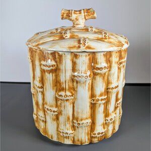 Vintage MCM Bamboo Design Ceramic Cookie Jar Canister Large